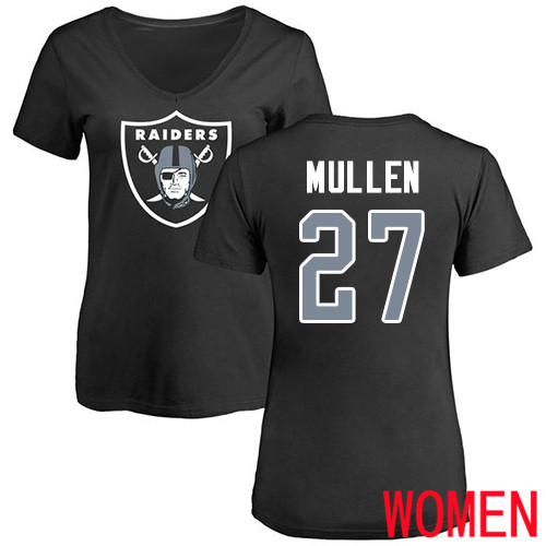 Oakland Raiders Black Women Trayvon Mullen Name and Number Logo NFL Football #27 T Shirt->women nfl jersey->Women Jersey